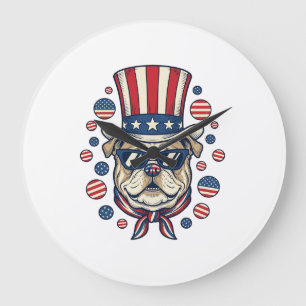 Grande Horloge Ronde T-shirt design avec gravure vintage de bouledogue