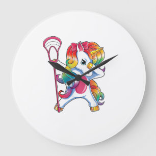 Grande Horloge Ronde T-Shirt Drôle de Joueur de Lax Licorne Dabbing