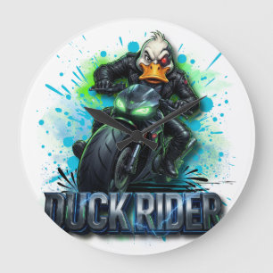 Grande Horloge Ronde T-Shirt Duck Rider 3D Canard Cyber Moto