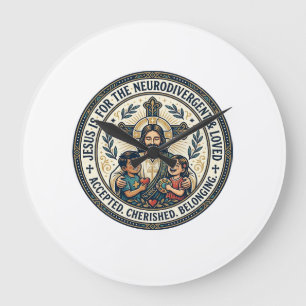 Grande Horloge Ronde T-Shirt Encouragement Neurodivergent Jésus Inspira