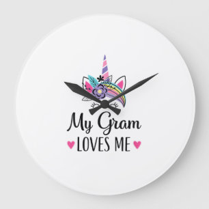 Grande Horloge Ronde T-Shirt Enfants Ma Gram M'aime Licorne Petite-Fill