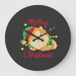 Grande Horloge Ronde T-shirt essentiel Noël Pomeranian Joyeux Noël