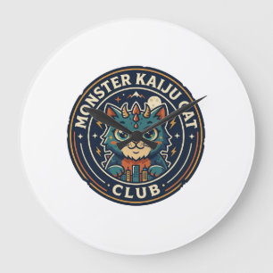 Grande Horloge Ronde T-shirt graphique Monster Kaiju Cat - Art Monster 