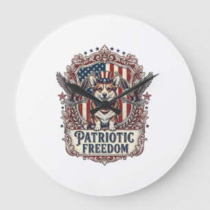 Grande Horloge Ronde T-shirt graphique vectoriel Corgi patriotique_1
