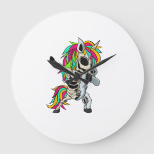 Grande Horloge Ronde T-Shirt Halloween squelette de licorne Dabbing