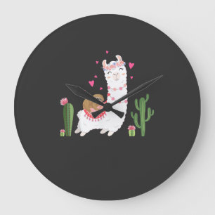 Grande Horloge Ronde T-shirt Mignon Paresseux à Cheval sur un Lama Coeu