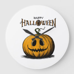 Grande Horloge Ronde T-shirt orange adulte Happy Halloween Jack O'Lante