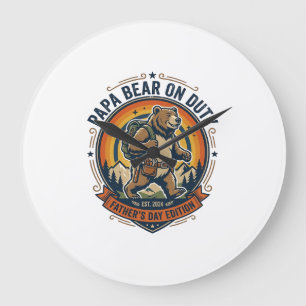 Grande Horloge Ronde T-shirt Papa Ours en service pour la fête des père