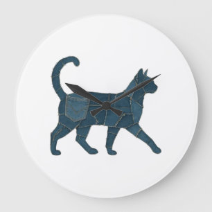 Grande Horloge Ronde T-Shirt Rétro Drôle Patch En Denim Animal Chat