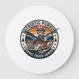 Grande Horloge Ronde T-shirt rétro Uncle Sam chat patriotique Coucher d