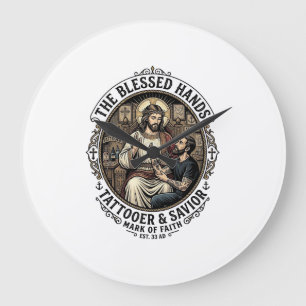 Grande Horloge Ronde T-Shirt Studio de Tatouage d'Artiste Jésus Inspira
