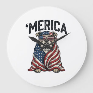 Grande Horloge Ronde T-shirt vectoriel vintage 'Merica Bulldog patrioti