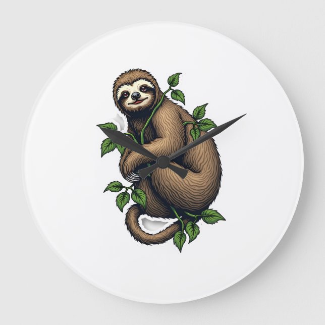 Grande Horloge Ronde T-shirt vintage à motif de paresseux rétro (4) (Recto)