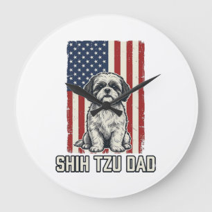 Grande Horloge Ronde T-shirt vintage pour chien avec drapeau patriotiqu