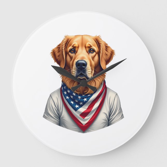 Grande Horloge Ronde T-shirt vintage retriever golden américain (Recto)