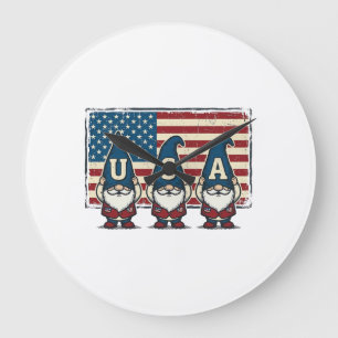 Grande Horloge Ronde T-shirts vintage patriotiques USA Gnomes blanc Des