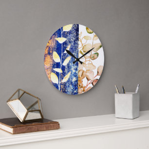 Grande Horloge Ronde Tableau Abstrait Chic Eucalyptus