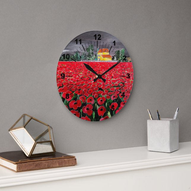 Grande Horloge Ronde Tableau Campo de Amapolas par Alfred Fox (Bureau)