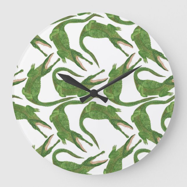 Grande Horloge Ronde Tableau d'aquarelle blanc crocodile (Recto)