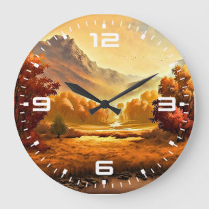Grande Horloge Ronde Tableau Paysage Automne-68754