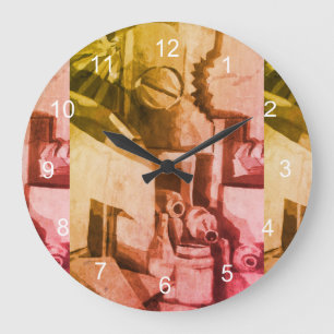 Grande Horloge Ronde Tablettes Abstraites en terre cuite Designer Grand