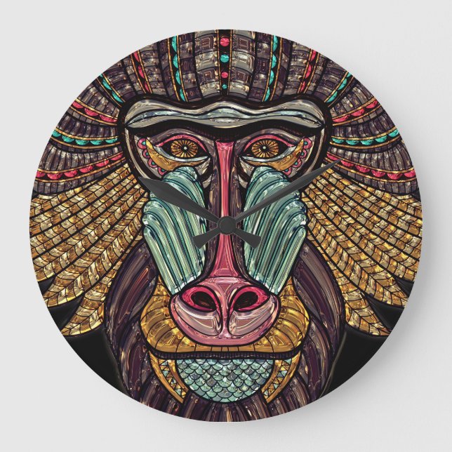 Grande Horloge Ronde Tabouret en verre satiné animal mosaïque art afric (Recto)