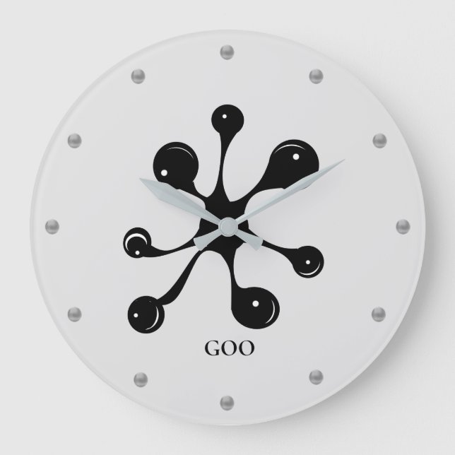 Grande Horloge Ronde Tache abstraite de goo noir moderne (Recto)