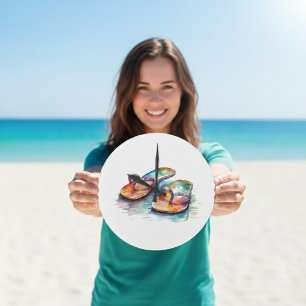 Grande Horloge Ronde taches colorées sur une plage couleur eau