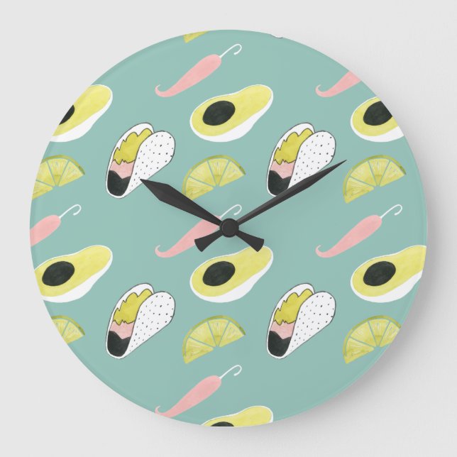 Grande Horloge Ronde Taco à propos d'amour | Motif d'élément Taco (Recto)