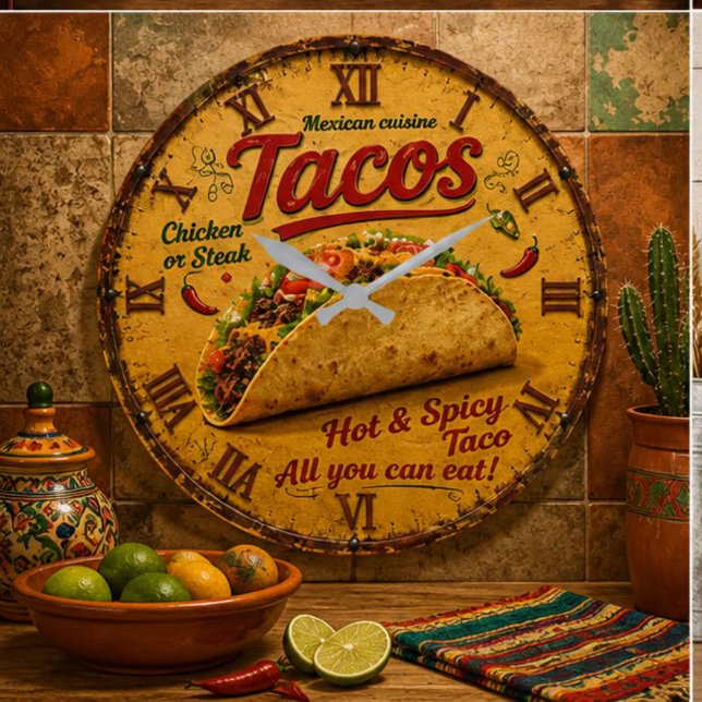 Grande Horloge Ronde Taco Mexican Kitchen Rustic Restaurant  (Créateur téléchargé)