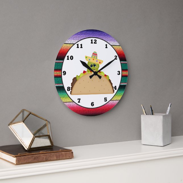 Grande Horloge Ronde Taco Turtle cartoon Southwestern wall clock (Bureau)