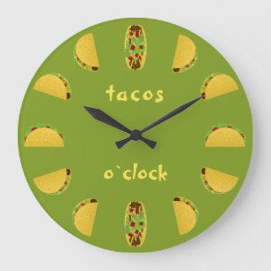 Grande Horloge Ronde tacos amusants o`clock green