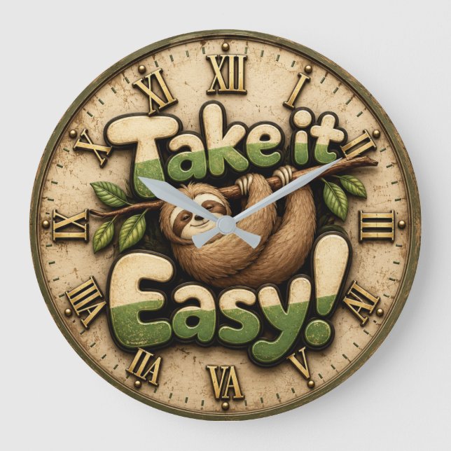 Grande Horloge Ronde Take It Easy Sloth  Funny (Recto)