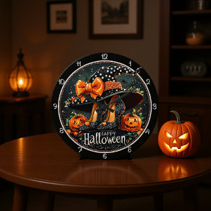 Grande Horloge Ronde Talons de sorcière et Halloween heureux