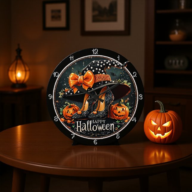 Grande Horloge Ronde Talons de sorcière et Halloween heureux (Créateur téléchargé)