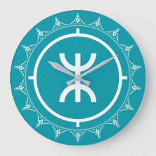 Grande Horloge Ronde Tamazgha - Symbole amazigh Cyan