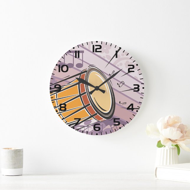 Grande Horloge Ronde Tambour traditionnel Bongo avec notes musicales (Créateur téléchargé)
