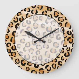 Grande Horloge Ronde Tan, noir et Motif Empreinte de léopard Brown.