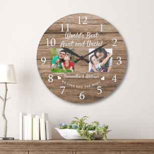 Grande Horloge Ronde Tante et Oncle les Meilleurs du Monde 2 Photo Bois