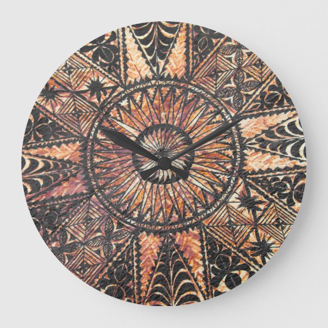 Grande Horloge Ronde Tapa de tatouage hawaïen primitif Kapa (Recto)