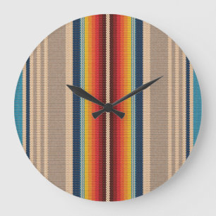 Grande Horloge Ronde Tapis Mexicain : Grandes Tailles Colorées Sans Cou