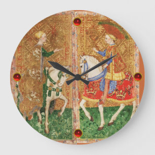 GRANDE HORLOGE RONDE TAROTS ANCIENS/ DAME DE PIÈCES ET CHEVALIER DE COU