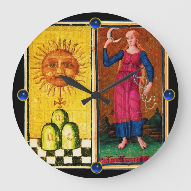 GRANDE HORLOGE RONDE TAROTS DE RENAISSANCE ANTIQUE /LE SOLEIL ET LA LUN (Recto)