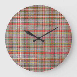 Grande Horloge Ronde Tartan écossais : motif rouge-vert-jaune.