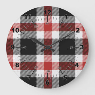 Grande Horloge Ronde Tartan noir et rouge