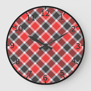 Grande Horloge Ronde Tartan noir et rouge