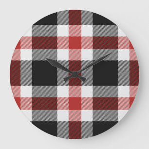 Grande Horloge Ronde Tartan noir et rouge
