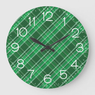 Grande Horloge Ronde Tartan Swahili Green Plaid Motif-88675