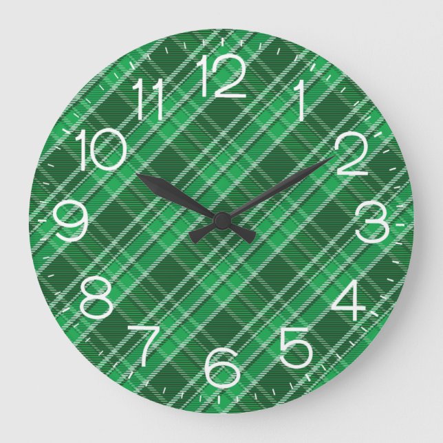 Grande Horloge Ronde Tartan Swahili Green Plaid Motif-88675 (Recto)