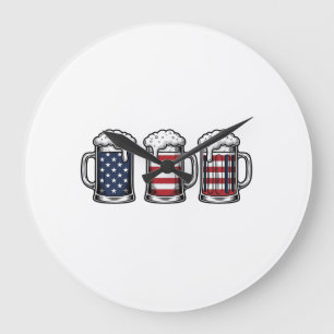 Grande Horloge Ronde Tasses à bière patriotiques Vintage Vector Design